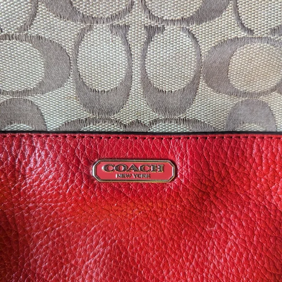 Coach Park Convertible Red and Tan Signature Tote Bag - Picture 8 of 9